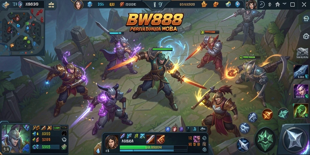 Tampilan gameplay MOBA yang intens dan mendebarkan.