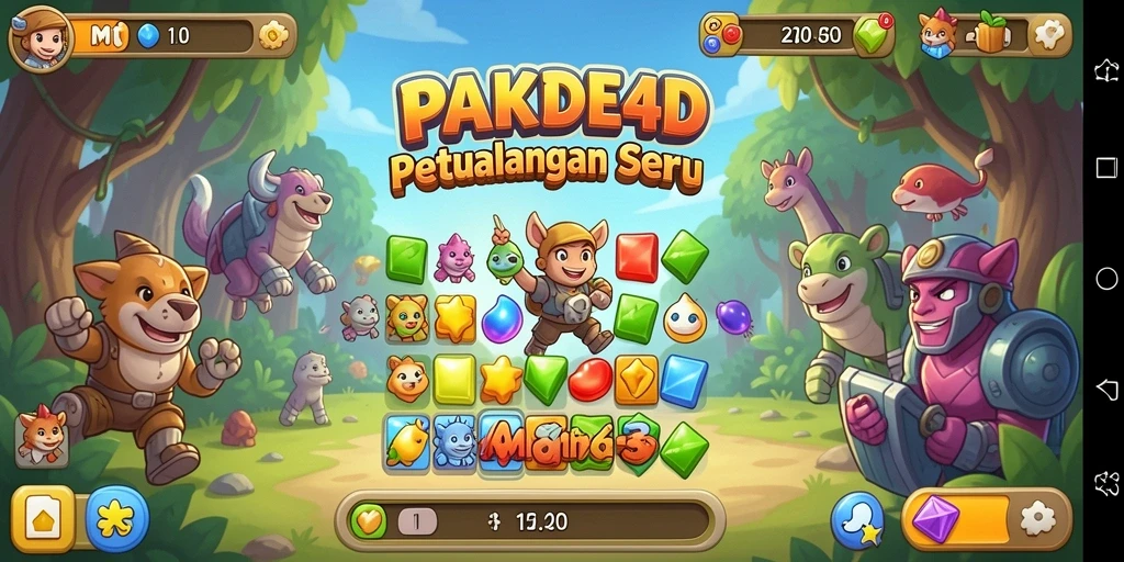 Screenshot PAKDE4D menampilkan gameplay seru dalam tantangan Match-3.