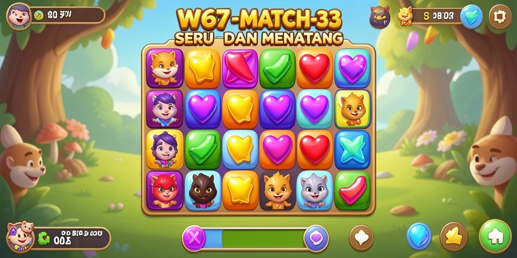 Screenshot gameplay W67 menunjukkan keseruan mencocokkan objek Match-3.